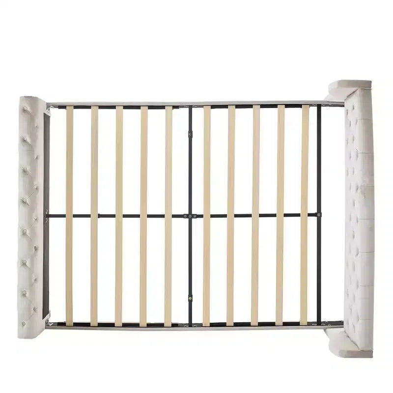 Whisen 43.3 Lit traîneau queen avec tête de lit capitonnée à oreilles, pied de lit à volutes, velours capitonné, quincaillerie résistante à la rouille. Support robuste