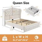 Dyonery Lit Queen Size, Cadre de Lit Plateforme Rembourré en Velours avec 2 Tiroirs de Rangement, Tête de Lit Capitonnée Verticale et Ailée de 133,6 cm de Hauteur