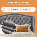 Dyonery Lit Queen Size, Cadre de Lit Plateforme Rembourré en Velours avec 2 Tiroirs de Rangement, Tête de Lit Capitonnée Verticale et Ailée de 133,6 cm de Hauteur