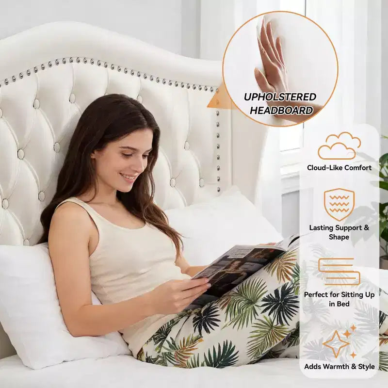 Dyonery Lit Queen Size, Cadre de Lit Plateforme Rembourré en Velours avec 2 Tiroirs de Rangement, Tête de Lit Capitonnée Verticale et Ailée de 133,6 cm de Hauteur