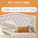 Dyonery Lit Queen Size, Cadre de Lit Plateforme Rembourré en Velours avec 2 Tiroirs de Rangement, Tête de Lit Capitonnée Verticale et Ailée de 133,6 cm de Hauteur