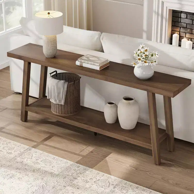 Table Console Extra Longue pour Salon - Table de Canapé d'Entrée Moderne Marron - Meuble d'Appoint Rectangulaire Élégant - Design Robuste - 180 cm