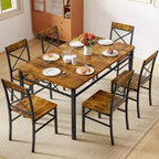 Zevemomo 7 Piece Dining Table Set, Kitchen Table Chairs Set for 6 with Curved Backrest Chairs for Kitchen & Living Room, Farmhouse, Brown