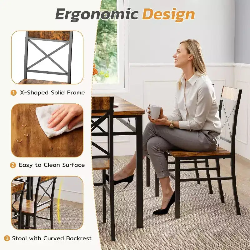 Zevemomo Ensemble table et chaises de salle à manger 7 pièces, ensemble de table de cuisine et 6 chaises avec dossier incurvé pour cuisine et salon, style ferme, marron