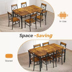 Zevemomo Ensemble table et chaises de salle à manger 7 pièces, ensemble de table de cuisine et 6 chaises avec dossier incurvé pour cuisine et salon, style ferme, marron