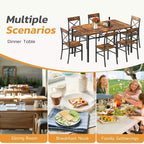 Zevemomo Ensemble table et chaises de salle à manger 7 pièces, ensemble de table de cuisine et 6 chaises avec dossier incurvé pour cuisine et salon, style ferme, marron