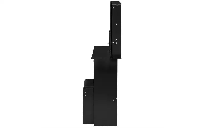 Coiffeuse de maquillage naturelle de 29,2 pouces avec miroir LED, rangement organisé, support pour sèche-cheveux et tabouret assorti pour petits espaces
