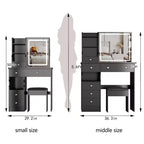 Coiffeuse de maquillage naturelle de 29,2 pouces avec miroir LED, rangement organisé, support pour sèche-cheveux et tabouret assorti pour petits espaces