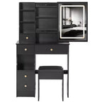 Coiffeuse de maquillage naturelle de 29,2 pouces avec miroir LED, rangement organisé, support pour sèche-cheveux et tabouret assorti pour petits espaces