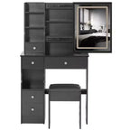Coiffeuse de maquillage naturelle de 29,2 pouces avec miroir LED, rangement organisé, support pour sèche-cheveux et tabouret assorti pour petits espaces
