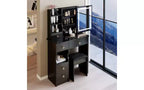 Coiffeuse de maquillage naturelle de 29,2 pouces avec miroir LED, rangement organisé, support pour sèche-cheveux et tabouret assorti pour petits espaces