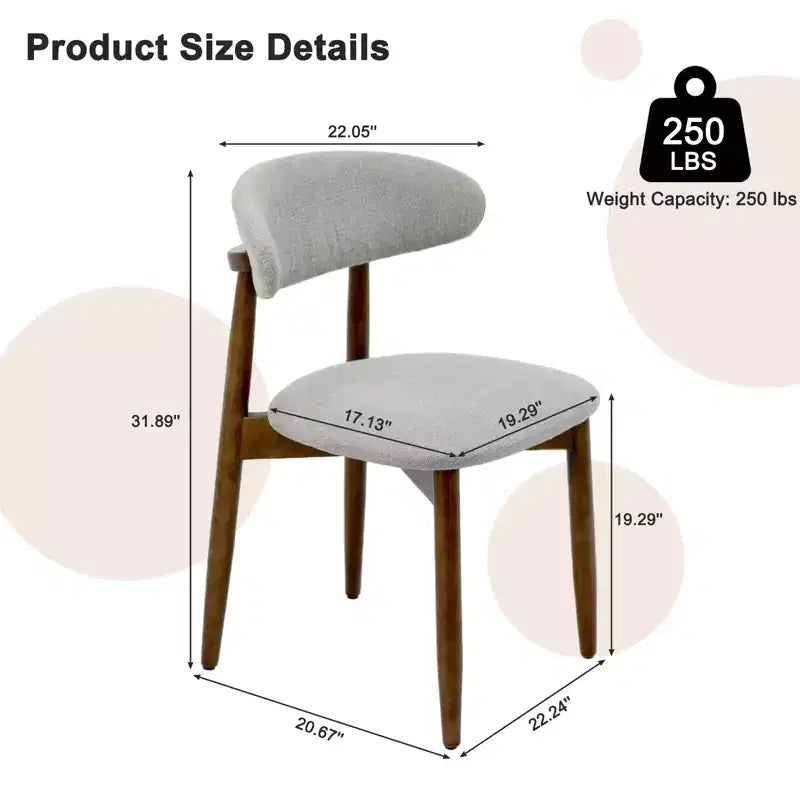 Chaise de salle à manger GDFStudio Semah moderne en bois massif avec dossier incurvé et revêtement en lin (lot de 2)