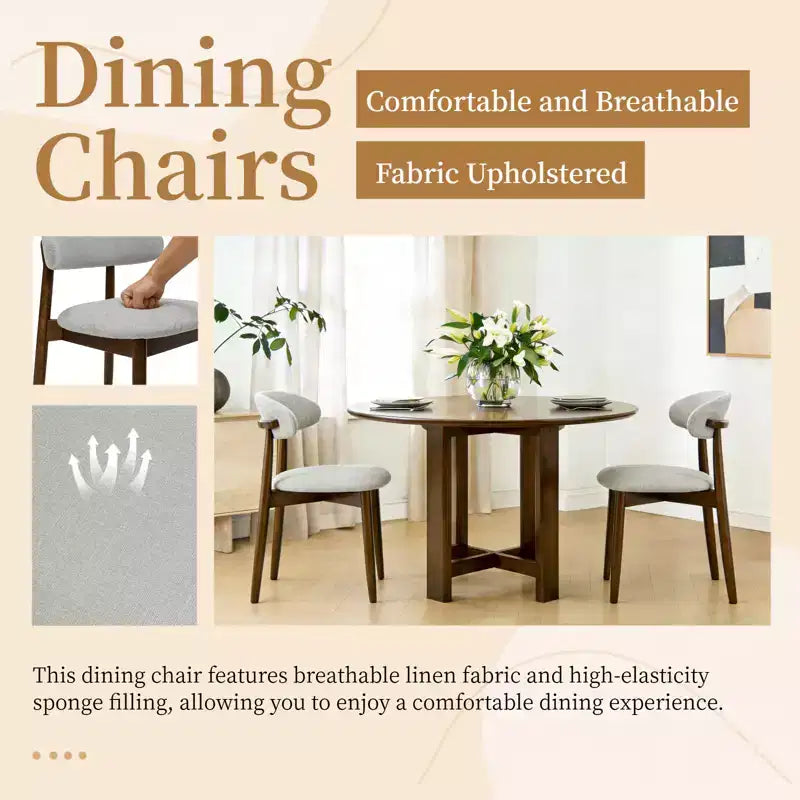 Chaise de salle à manger GDFStudio Semah moderne en bois massif avec dossier incurvé et revêtement en lin (lot de 2)