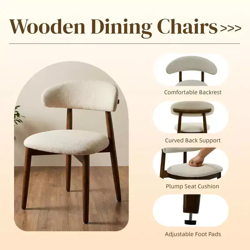 Chaise de salle à manger GDFStudio Semah moderne en bois massif avec dossier incurvé et revêtement en lin (lot de 2)