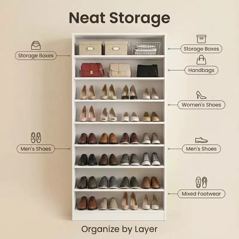 Meuble à chaussures haut GDFStudio Cilou à 9 niveaux avec étagères réglables