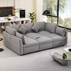 86.6 Canapé Sectionnel Canapé Modulable Canapé-lit Canapé en L avec un Pouf Mobile et Deux Ports USB