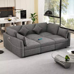 86.6 Sectional Sofa Modular Sofa Couch Sofa Bed L-shaped Sofa with a Movable Ottoman and Two USB Ports