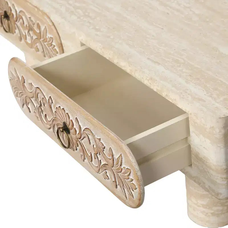 Table basse GDFStudio Amal à bords arrondis modernes avec tiroir floral