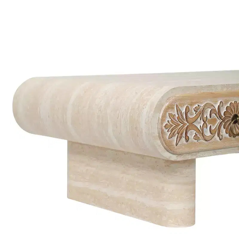 Table basse GDFStudio Amal à bords arrondis modernes avec tiroir floral