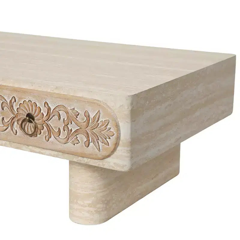 Table basse GDFStudio Amal à bords arrondis modernes avec tiroir floral