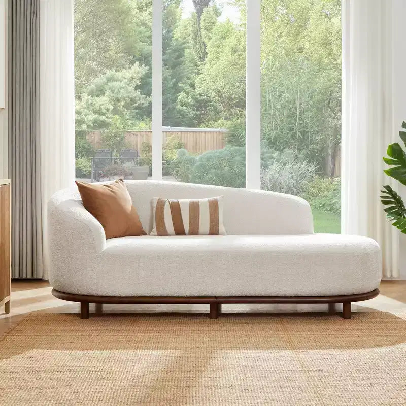 Christopher Knight Home Farid Modern Rubberwood Boucl Upholstered Chaise Lounge