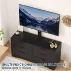 Meuble TV avec support pour téléviseurs de 32 à 75 pouces, meuble de divertissement en bois à 6 tiroirs, meuble de rangement multimédia réglable pour salon et chambre