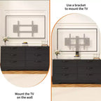 Meuble TV avec support pour téléviseurs de 32 à 75 pouces, meuble de divertissement en bois à 6 tiroirs, meuble de rangement multimédia réglable pour salon et chambre