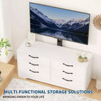 Meuble TV avec support pour téléviseurs de 32 à 75 pouces, meuble de divertissement en bois à 6 tiroirs, meuble de rangement multimédia réglable pour salon et chambre