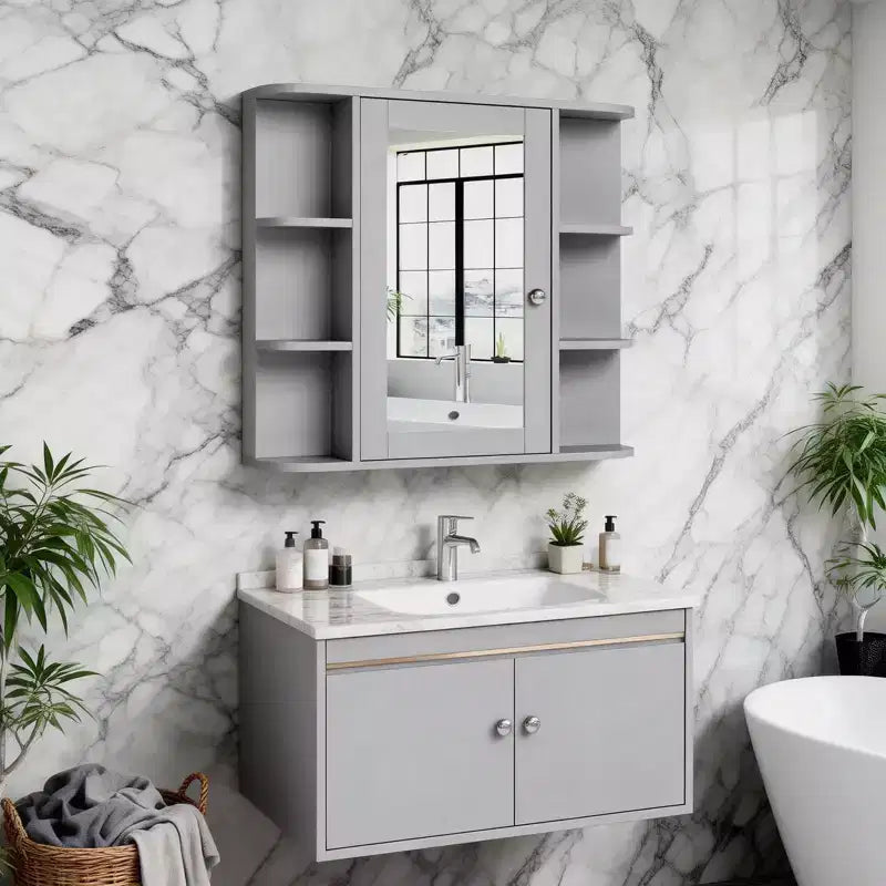Meuble haut de salle de bain avec porte miroir et 3 étagères