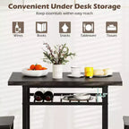 Costway Ensemble Table et Chaises de Salle à Manger Rectangulaire 3 Pièces Coin Repas en Bois avec Étagère de Rangement Gris et Noir