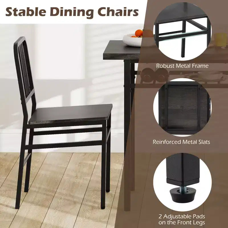 Costway Ensemble Table et Chaises de Salle à Manger Rectangulaire 3 Pièces Coin Repas en Bois avec Étagère de Rangement Gris et Noir