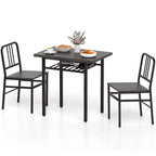 Costway Ensemble Table et Chaises de Salle à Manger Rectangulaire 3 Pièces Coin Repas en Bois avec Étagère de Rangement Gris et Noir