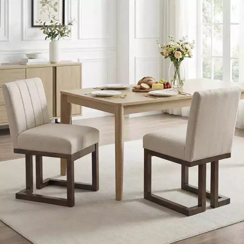 Costway Chaises de salle à manger en bois 2/4 pièces Chaises de cuisine rembourrées en tissu style ferme moderne Beige + Gris/Noyer
