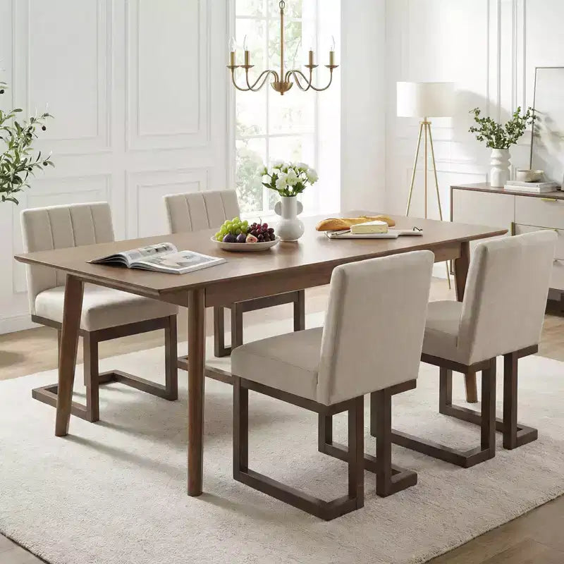 Costway Chaises de salle à manger en bois 2/4 pièces Chaises de cuisine rembourrées en tissu style ferme moderne Beige + Gris/Noyer