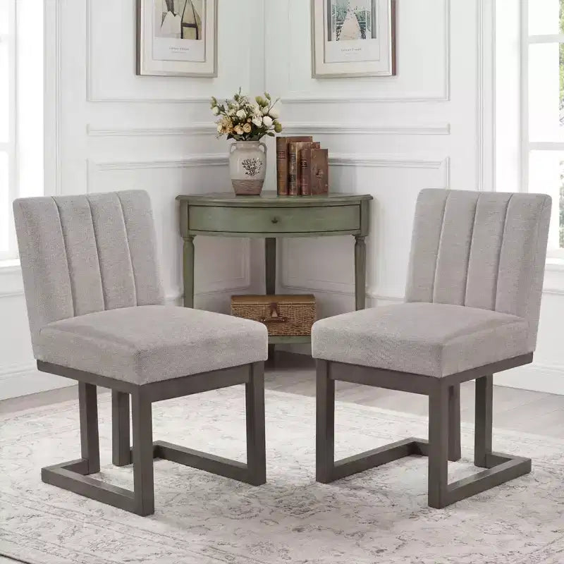 Costway Chaises de salle à manger en bois 2/4 pièces Chaises de cuisine rembourrées en tissu style ferme moderne Beige + Gris/Noyer