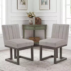 Costway Chaises de salle à manger en bois 2/4 pièces Chaises de cuisine rembourrées en tissu style ferme moderne Beige + Gris/Noyer
