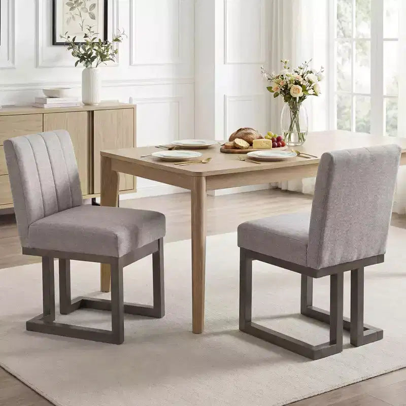 Costway Chaises de salle à manger en bois 2/4 pièces Chaises de cuisine rembourrées en tissu style ferme moderne Beige + Gris/Noyer
