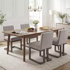 Costway Chaises de salle à manger en bois 2/4 pièces Chaises de cuisine rembourrées en tissu style ferme moderne Beige + Gris/Noyer