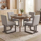 Costway Chaises de salle à manger en bois 2/4 pièces Chaises de cuisine rembourrées en tissu style ferme moderne Beige + Gris/Noyer