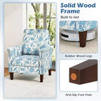 Costway Fauteuil d'appoint floral 1/2 pièce avec pieds en bois massif et dossier haut Coussins épais et confortables Bleu/Beige