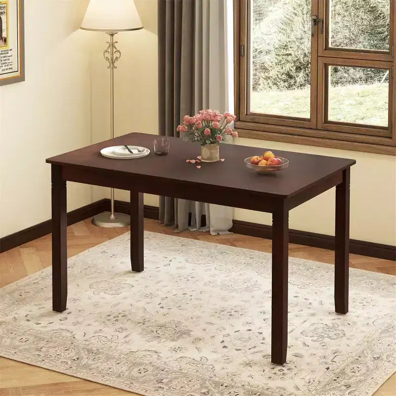 Costway Table à manger rectangulaire en bois de cerisier pour 4 personnes avec pieds en bois d'hévéa