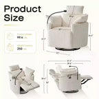 Fauteuil inclinable en velours côtelé, fauteuil pivotant 210 avec dossier et repose-pieds réglables, fauteuil à bascule avec support de téléphone - ModernLuxe