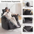 Fauteuil inclinable en velours côtelé, fauteuil pivotant 210 avec dossier et repose-pieds réglables, fauteuil à bascule avec support de téléphone - ModernLuxe