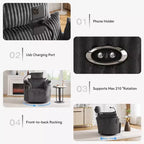 Fauteuil inclinable en velours côtelé, fauteuil pivotant 210 avec dossier et repose-pieds réglables, fauteuil à bascule avec support de téléphone - ModernLuxe