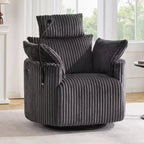 Corduroy Recliner Chair, 210 Swivel Armchair with Adjustable Backrest and Footrest, Rocking Chair with Phone Holder - ModernLuxe