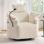 Fauteuil inclinable en velours côtelé, fauteuil pivotant 210 avec dossier et repose-pieds réglables, fauteuil à bascule avec support de téléphone - ModernLuxe