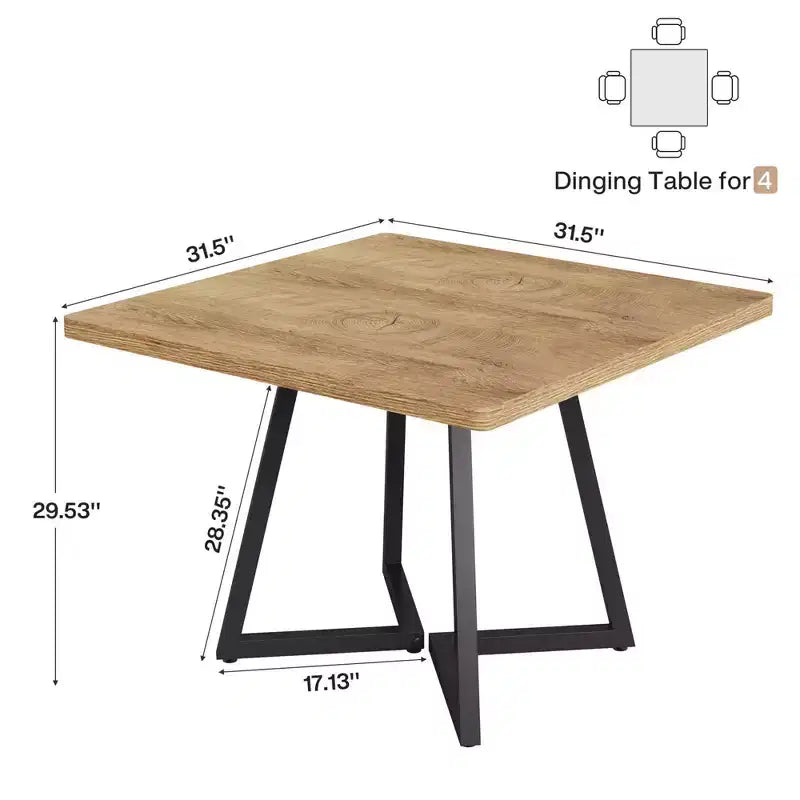 Table à manger industrielle carrée MAYEERTY 31,5, plateau en MDF marron vintage et cadre en métal noir, table polyvalente 2 places pour la maison et le bureau