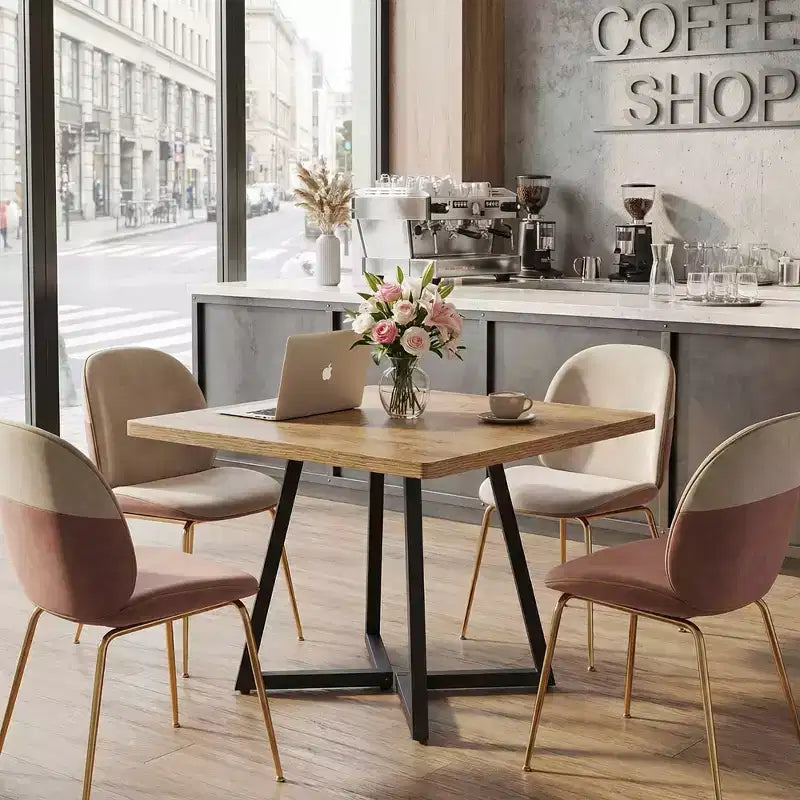 MAYEERTY 31.5 Square Industrial Dining Table, Vintage Brown MDF Top & Black Metal Frame, 2-Seater Multiuse Home & Office Table