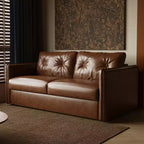 Luck Live 63 Modern Sleeper Sofa Bed, Oil Wax Leather Couch with High-Density Foam Cushions (Mattress Included)