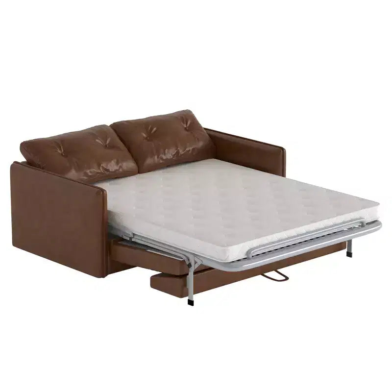 Canapé-lit convertible moderne Luck Live 63, canapé en cuir ciré à l'huile avec coussins en mousse haute densité (matelas inclus)
